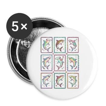 Haifisch Tropischer Ozean-Stempel TShirt Süßer Hai - Buttons groß 56 mm (5er Pack) - Weiß - Vorne
