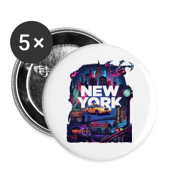 Neon New York Cityscape - Buttons groß 56 mm (5er Pack) - Weiß - Vorne
