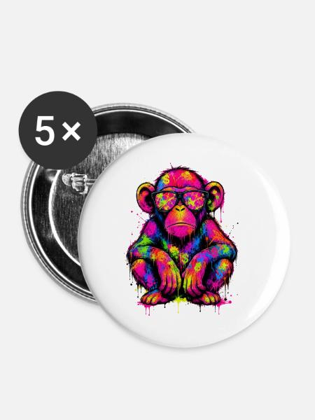 Neonaffen-Graffiti mit Dollarzeichen - Buttons groß 56 mm (5er Pack) - Weiß