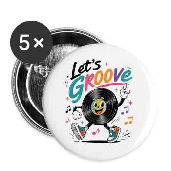 Let's Groove Schallplatte Retro Musik Design   - Buttons groß 56 mm (5er Pack) - Weiß - Vorne