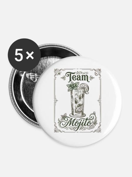 Hen Party Team Mojito Cocktail Bartender - Buttons groß 56 mm (5er Pack) - Weiß
