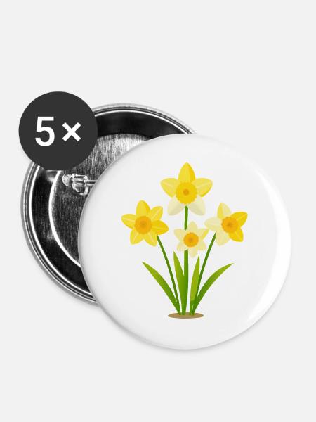 Narzissen - Buttons groß 56 mm (5er Pack) - Weiß