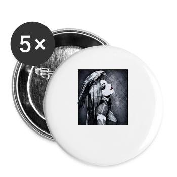 Rabenporträt Gothic Stil - Buttons groß 56 mm (5er Pack) - Weiß - Vorne