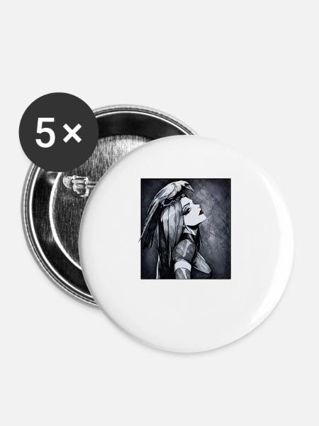 Rabenporträt Gothic Stil - Buttons groß 56 mm (5er Pack) - Weiß