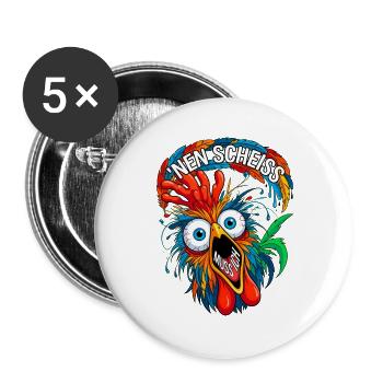 Verrücktes Huhn Nen Scheiss Muss Ich Spruch - Buttons groß 56 mm (5er Pack) - Weiß - Vorne