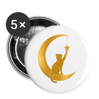 Goldener Halbmond mit einer Katze - Buttons groß 56 mm (5er Pack) - Weiß - Vorne