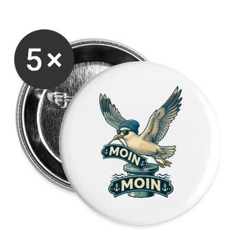Coole Möwe Moin Moin Norddeutschland - Buttons groß 56 mm (5er Pack) - Weiß - Vorne