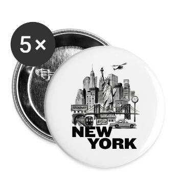 New York Vintage Cityscape Collage - Buttons groß 56 mm (5er Pack) - Weiß - Vorne