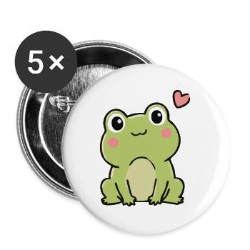 Süßer Kawaii-Frosch mit Herz-Cartoon-Aufkleber - Buttons groß 56 mm (5er Pack) - Weiß - Vorne