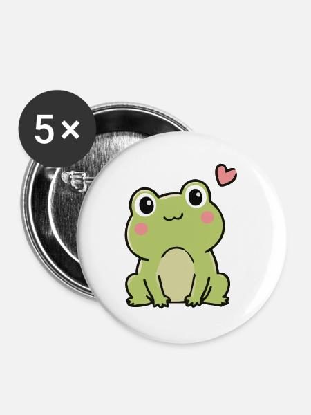 Süßer Kawaii-Frosch mit Herz-Cartoon-Aufkleber - Buttons groß 56 mm (5er Pack) - Weiß