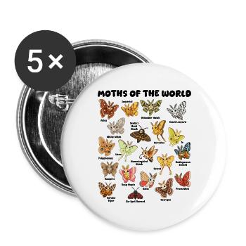 Moths of the World Kawaii Table Entomology - Buttons large 2.2''/56 mm (5-pack) - white - Front