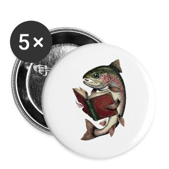 Bücherfisch Vintage Illustration - Buttons groß 56 mm (5er Pack) - Weiß - Vorne