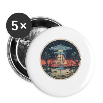 Disc Golf Scheiben UFO Retro Vintage Wüste Korb - Buttons groß 56 mm (5er Pack) - Weiß - Vorne