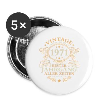 Vintage 1971 Jahrgang Mann 55. Geburtstag - Buttons groß 56 mm (5er Pack) - Weiß - Vorne