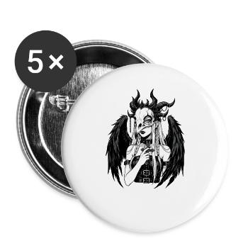 Schädelengel mit Flügeln - Buttons groß 56 mm (5er Pack) - Weiß - Vorne