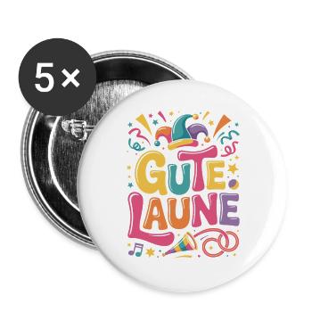 Gute Laune Karneval Fasching Karnevalskostüm Alaaf - Buttons groß 56 mm (5er Pack) - Weiß - Vorne