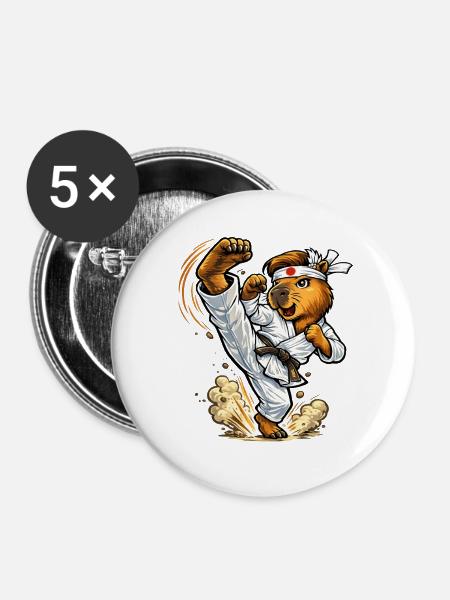 Süßes Capybara macht Karate - Buttons groß 56 mm (5er Pack) - Weiß