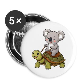 Kleiner Koala reitet Schildkröte - Buttons groß 56 mm (5er Pack) - Weiß - Vorne