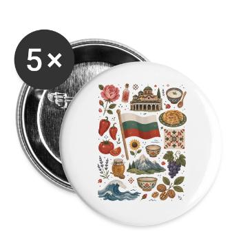 Bulgarien | Berge, Rosen & Heimatliebe - Buttons groß 56 mm (5er Pack) - Weiß - Vorne