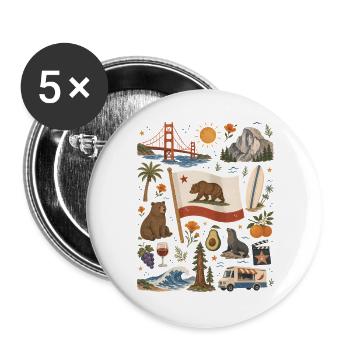 Kalifornien | Küste, Berge & Freiheit - Buttons groß 56 mm (5er Pack) - Weiß - Vorne