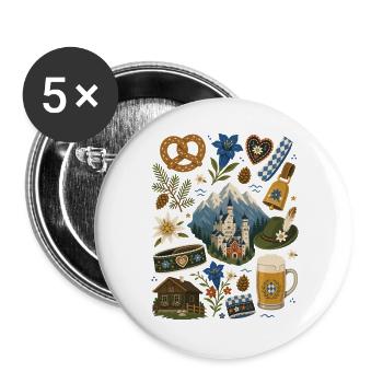 Bavaria | Alps, pretzels & a sense of home - Buttons large 2.2''/56 mm (5-pack) - white - Front