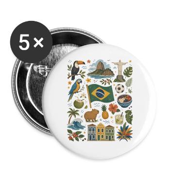 Brasilien | Tropen, Fußball & Lebensfreude - Buttons groß 56 mm (5er Pack) - Weiß - Vorne