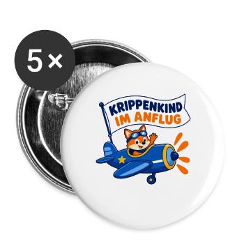 Krippenkind im Anflug – Fuchs als kleiner Pilot - Buttons groß 56 mm (5er Pack) - Weiß - Vorne