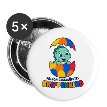Frisch geschlüpftes Krippenkind mit Dinosaurier - Buttons groß 56 mm (5er Pack) - Weiß - Vorne
