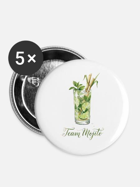 Hen Party Team Mojito Cocktail Bartender - Buttons groß 56 mm (5er Pack) - Weiß