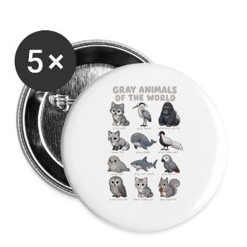 Gray Animals Of The World Wildlife Diagram Wolf Owl - Buttons large 2.2''/56 mm (5-pack) - white - Front