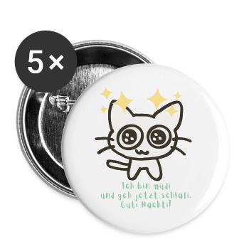 Gute Nacht, ich bin müde - Buttons groß 56 mm (5er Pack) - Weiß - Vorne