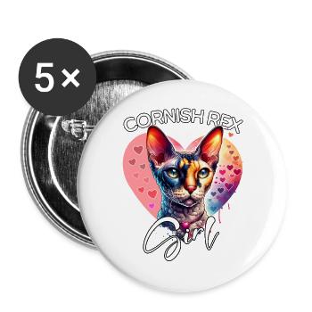 Cornish Rex Girl Cornish Rex Cat - Buttons large 2.2''/56 mm (5-pack) - white - Front