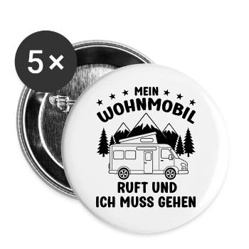 Mein Wohnmobil ruft und ich muss gehen Camping - Buttons groß 56 mm (5er Pack) - Weiß - Vorne