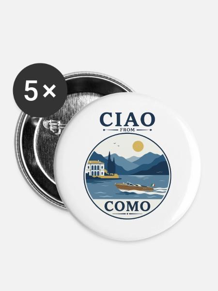 Como See: Villa, Boot und Berglandschaft - Buttons groß 56 mm (5er Pack) - Weiß