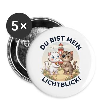 Katzen Leuchtturm Lichtblick - Buttons groß 56 mm (5er Pack) - Weiß - Vorne