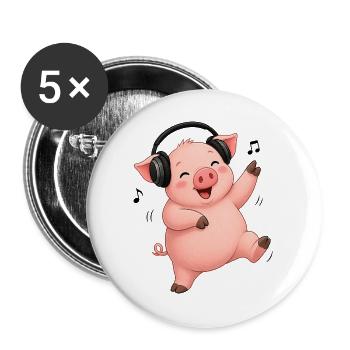 Pig dancing sings farmer farm music - Buttons large 2.2''/56 mm (5-pack) - white - Front