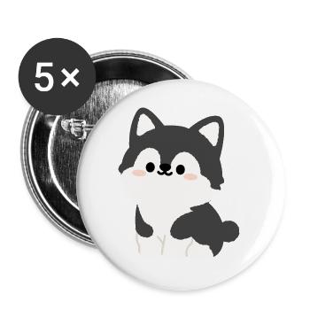 Kawaii Husky-Welpen-Illustration - Buttons groß 56 mm (5er Pack) - Weiß - Vorne