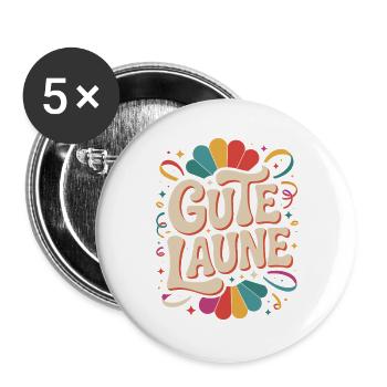 Gute Laune Karneval Fasching Karnevalskostüm Alaaf - Buttons groß 56 mm (5er Pack) - Weiß - Vorne