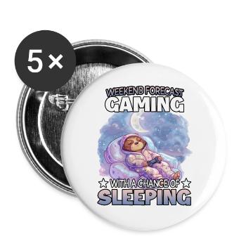Mode veille du week-end Gaming Sloth - Lot de 5 grands badges (56 mm) - blanc - Devant