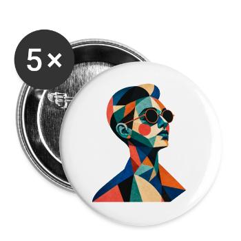 Geometric Color Portrait with Sunglasses - Buttons large 2.2''/56 mm (5-pack) - white - Front