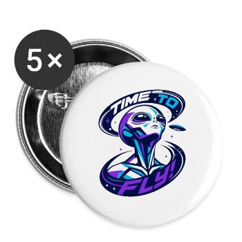Time To Fly – Alien UFO Synthwave Space Art - Buttons groß 56 mm (5er Pack) - Weiß - Vorne