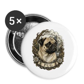 Pug in vintage style with mountain landscape - Buttons large 2.2''/56 mm (5-pack) - white - Front