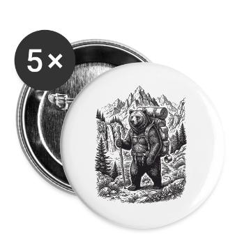 Hiking - Outdoor Adventure - Bear - Buttons large 2.2''/56 mm (5-pack) - white - Front