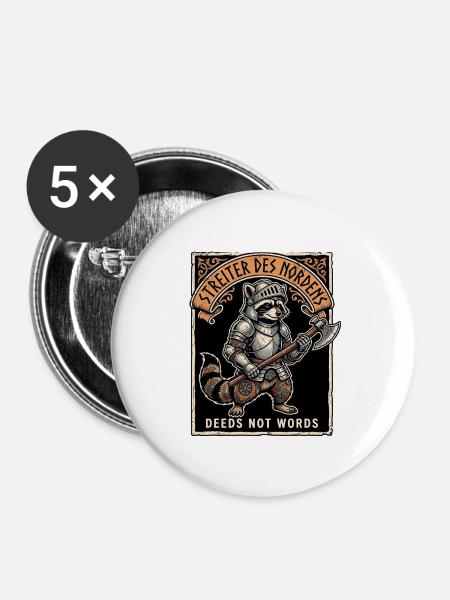 Mittelalter Waschbär Germane - Buttons groß 56 mm (5er Pack) - Weiß