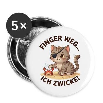 Katze Krabbe Finger weg Spruch - Buttons groß 56 mm (5er Pack) - Weiß - Vorne