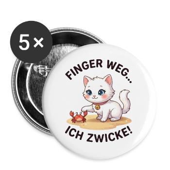 Katze Krabbe Finger weg Spruch - Buttons groß 56 mm (5er Pack) - Weiß - Vorne
