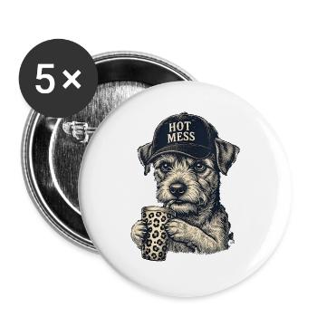 Hot Mess Dog with Leopard Coffee - Buttons large 2.2''/56 mm (5-pack) - white - Front
