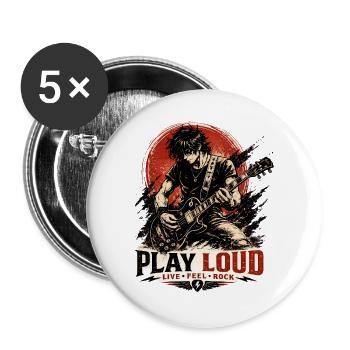 Play Loud Guitar Motif - Buttons large 2.2''/56 mm (5-pack) - white - Front