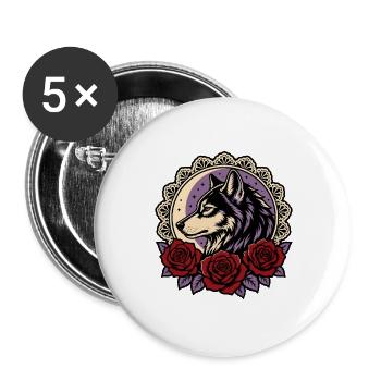 Gothic Wolf Roses Lace Moon Tattoo - Buttons large 2.2''/56 mm (5-pack) - white - Front