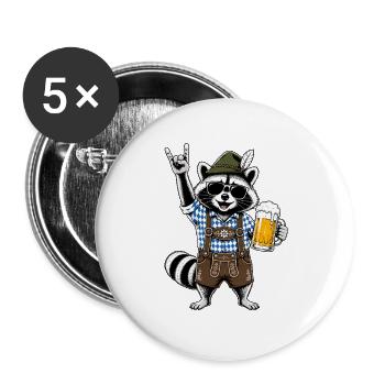 Raccoon in leather pants with beer and skirt salute - Buttons large 2.2''/56 mm (5-pack) - white - Front
